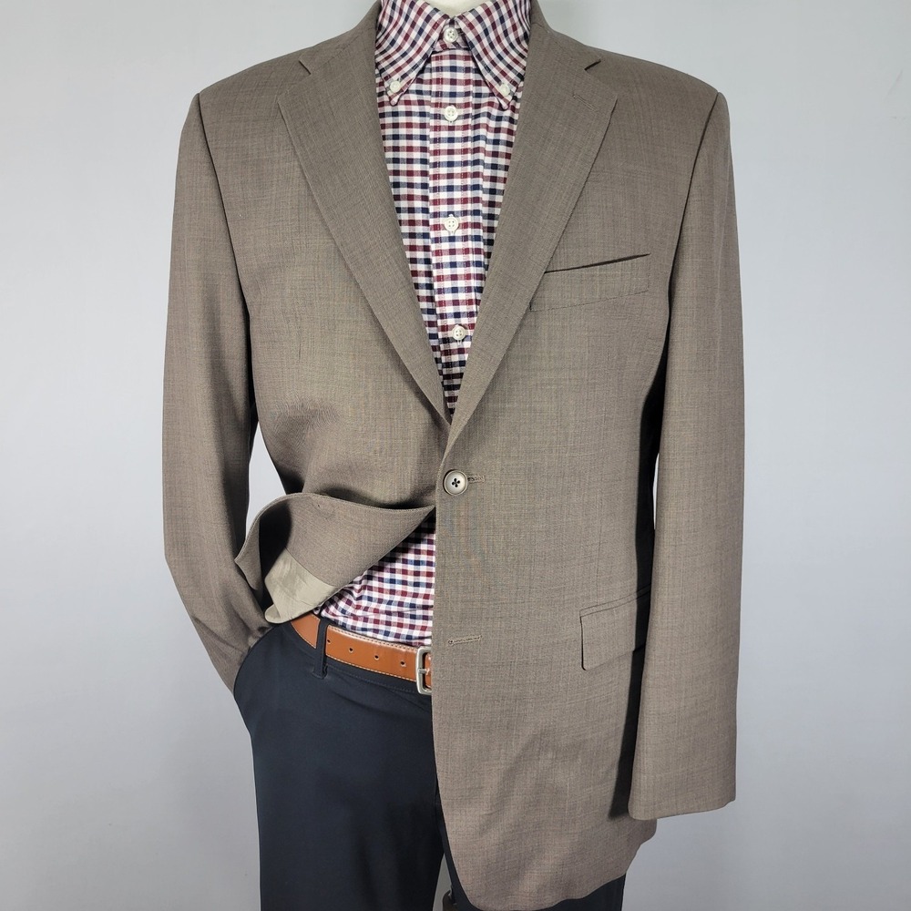 Brandini Men's Sport‎ Coat Blazer Two Button Brown Sharkskin Wool Size 40R